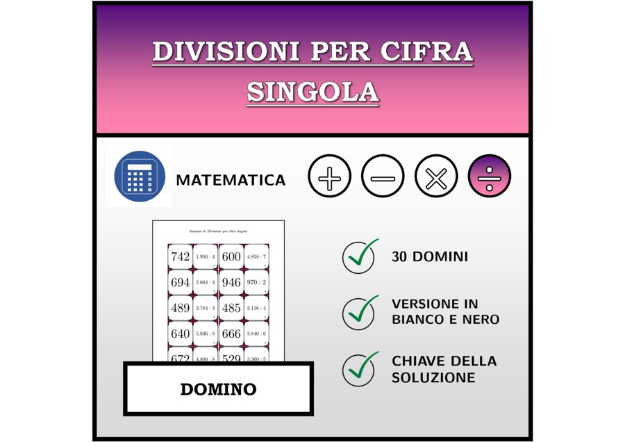 Domino - Divisioni per cifra singola | Attività Matematica