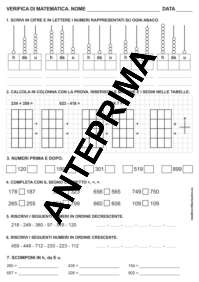 VERIFICA DI MATEMATICA CLASSE SECONDA - NUMERI OLTRE IL CENTO, MISURA E GEOMETRIA