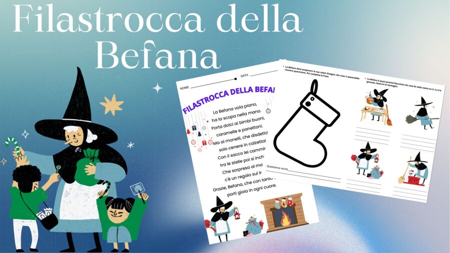 Filastrocca della befana con attività di scrittura e giochi. Adattabile a classi diverse.