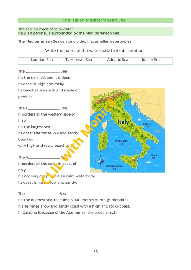 CLIL Geography Year 4: Italian WATER landscapes - CLIL Geografia classe 4^: I paesaggi italiani d' ACQUA