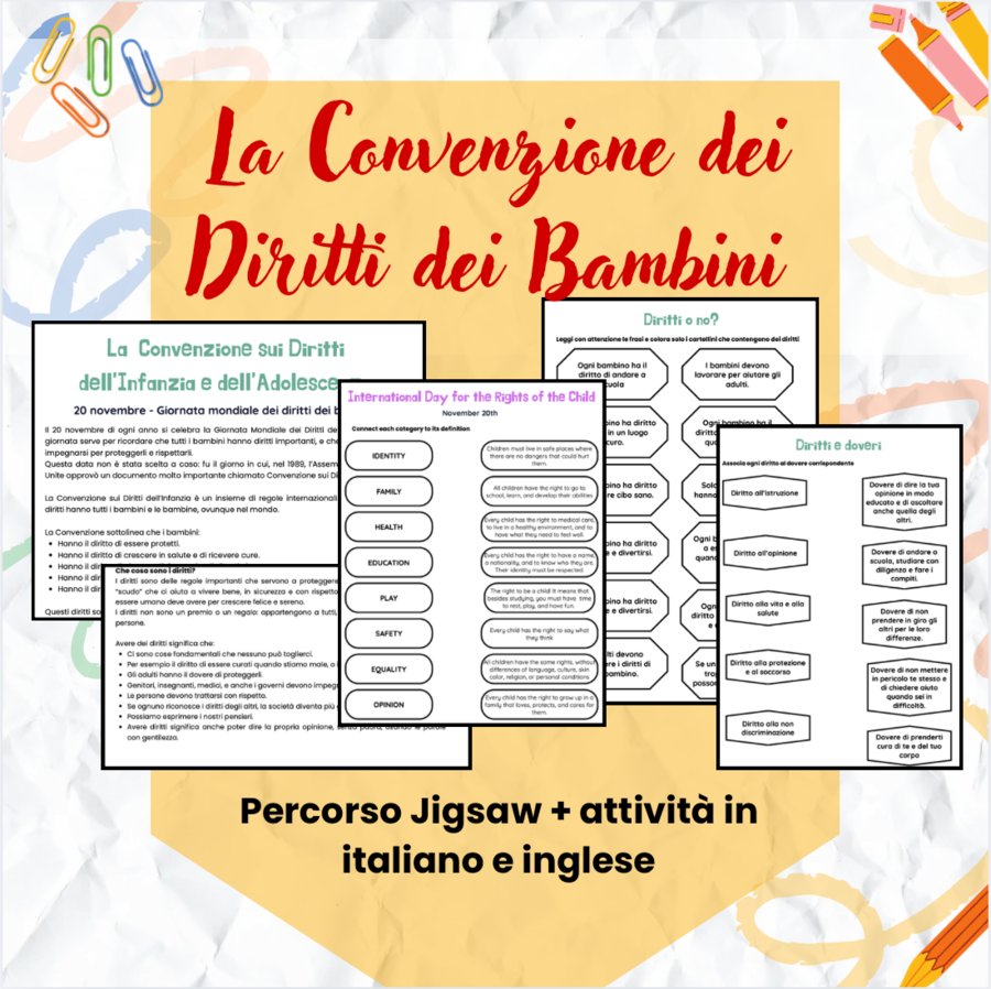 Convenzione dei diritti dei bambini – Percorso Jigsaw + attività in italiano e inglese