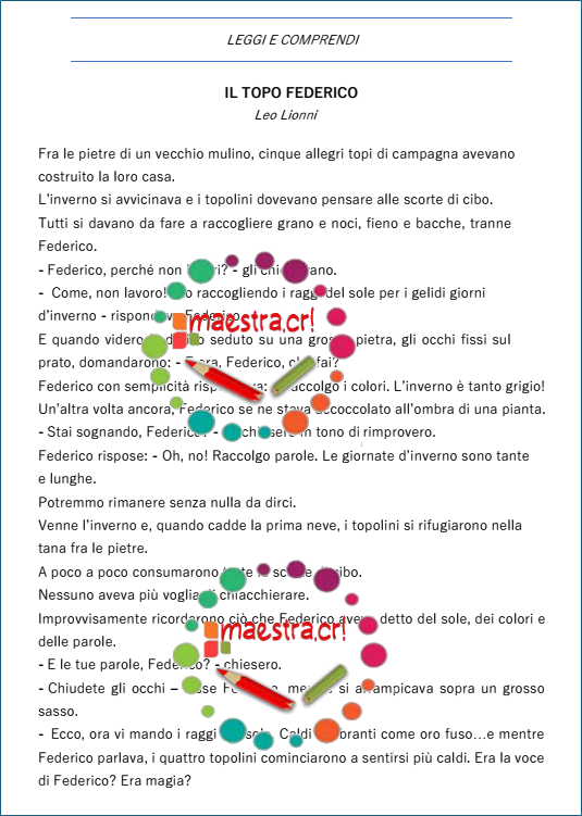 Comprensione del testo: "Il topo Federico" di Leo Lionni