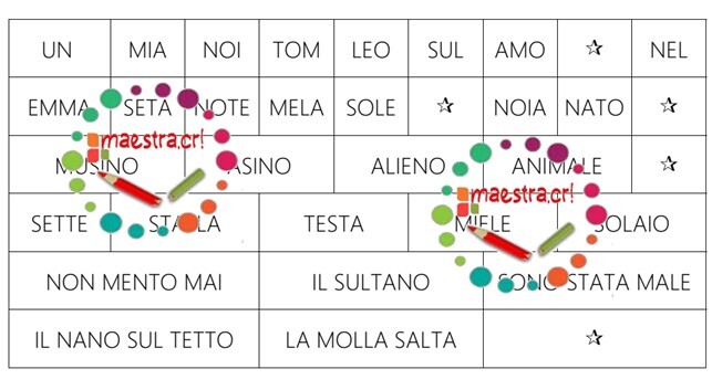 Prime schede di lettura di sillabe e parole (LMNST)