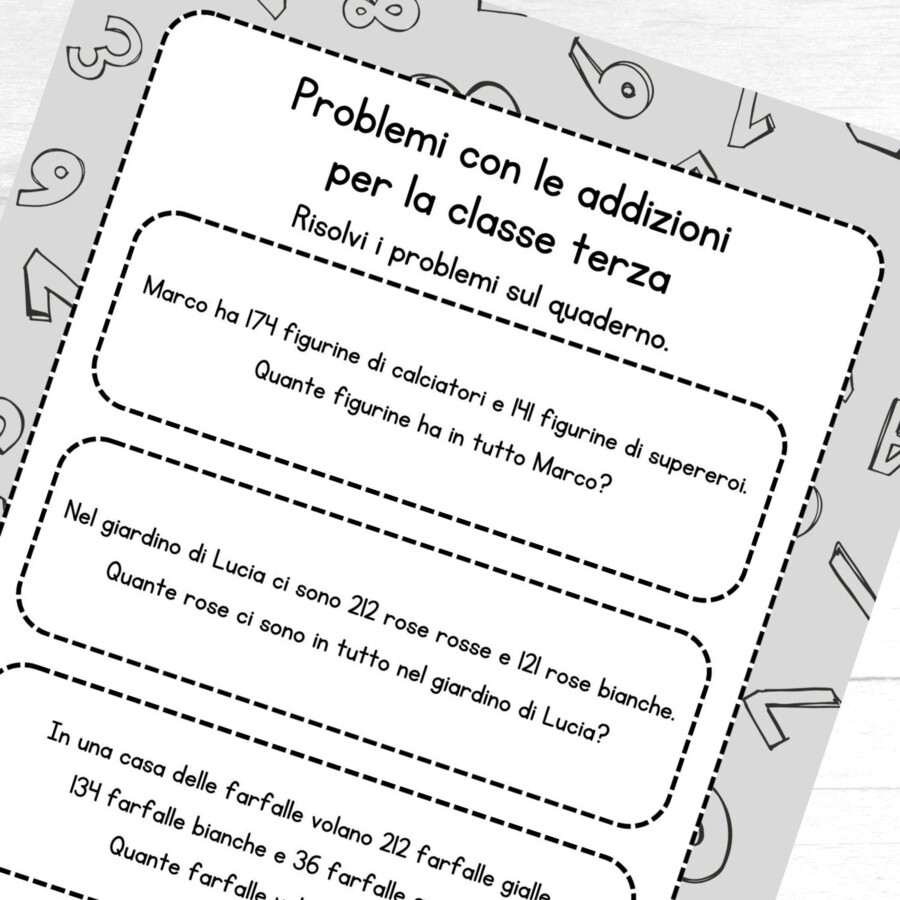 Problemi di matematica con le addizioni per la classe terza