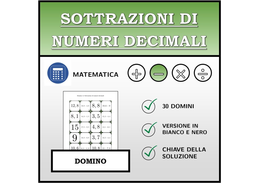 Domino - Sottrazioni di numeri decimali | Attività Matematica