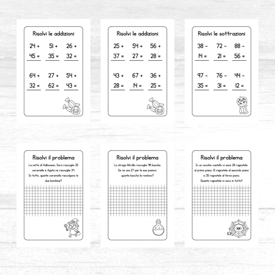 Schede didattiche di matematica per la classe seconda a tema Halloween
