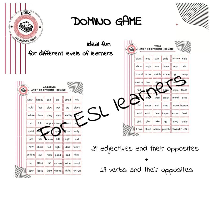 Domino Game - adjectives and verbs revision
