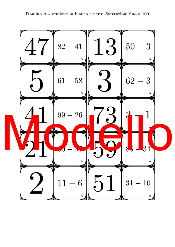 Domino | Sottrazioni fino a 100 | Attività Matematica
