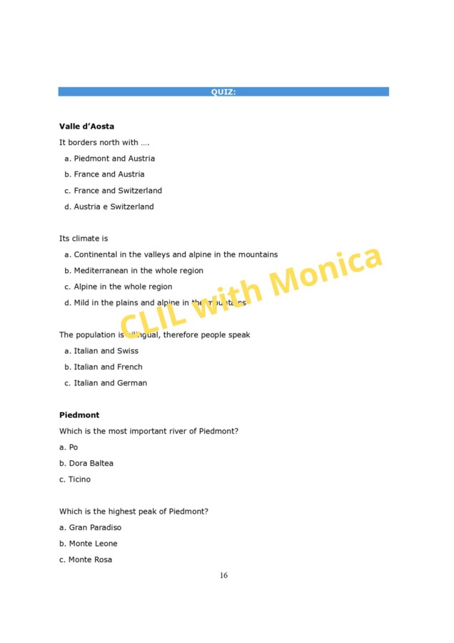 CLIL Geo classe 5^: Italy and its Regions