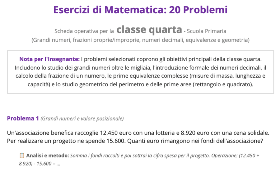 100 Problemi di Matematica per la Scuola Primaria (Classi 1ª-5ª) – Con Suggerimenti Didattici