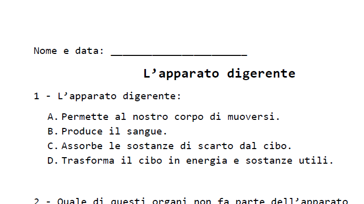 Verifica sull'apparato digerente