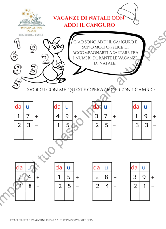 Addizioni per le vacanze di Natale con Addi il Canguro