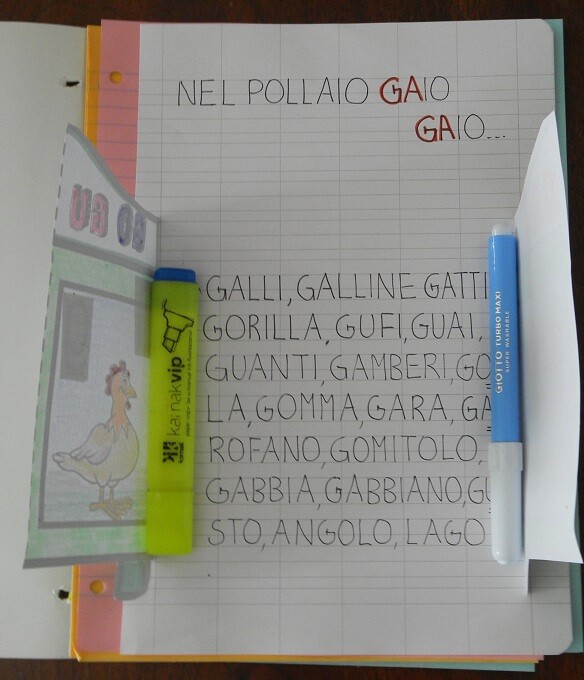 Suoni duri di G in testo e dado sillabico