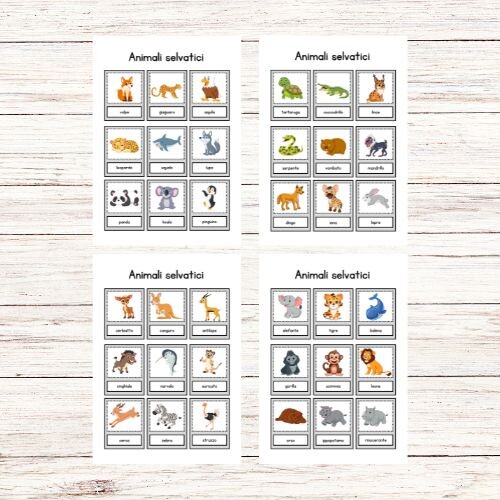 Flashcards animali selvatici in italiano