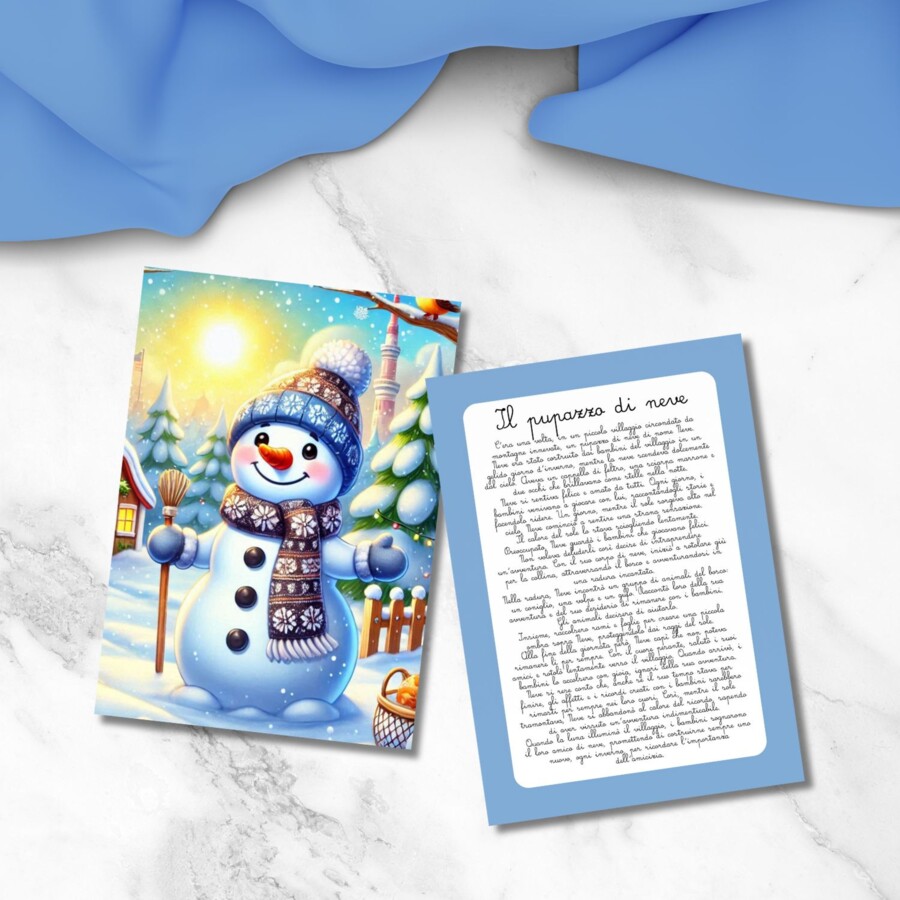 Il pupazzo di neve - Storia in corsivo per bambini