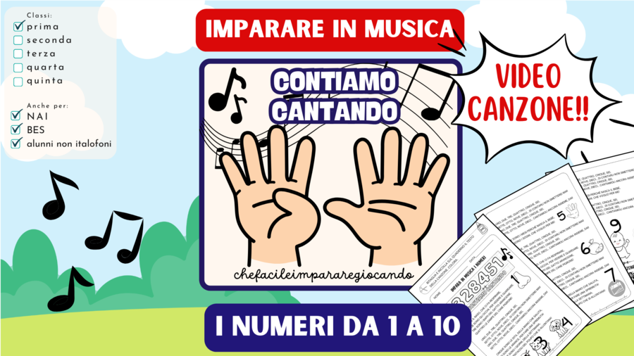 NUMERI DA 1 A 10 - CANZONE - TESTO - MATEMATICA - IMPARO A CONTARE - CLASSE PRIMA