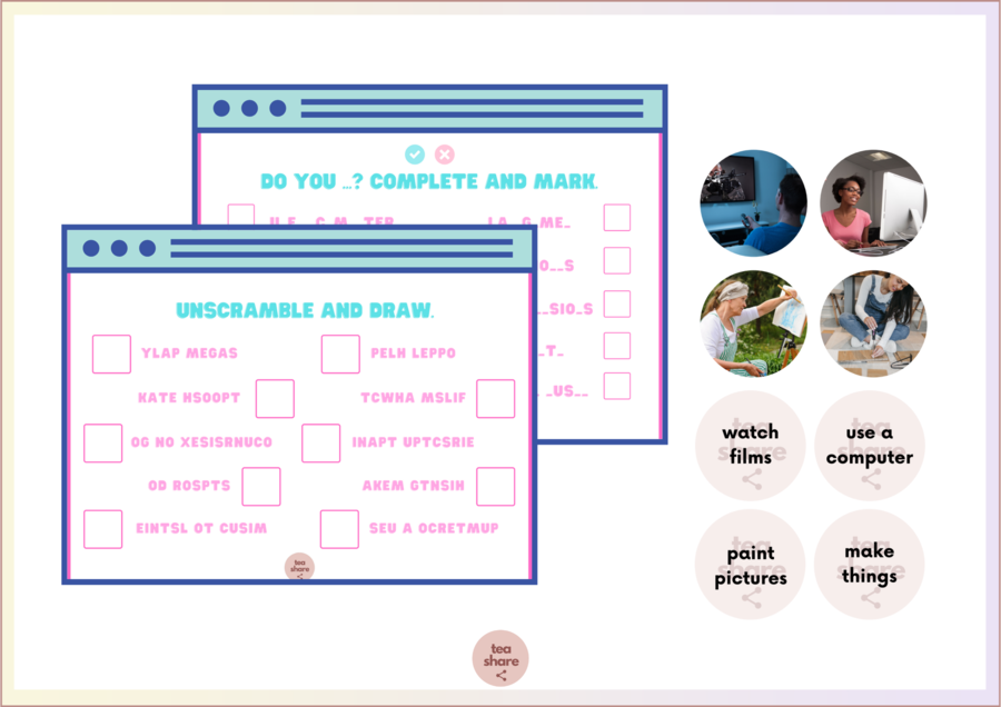 Hobbies + Present Simple giochi inglese bambini vocabolario link nella descrizione