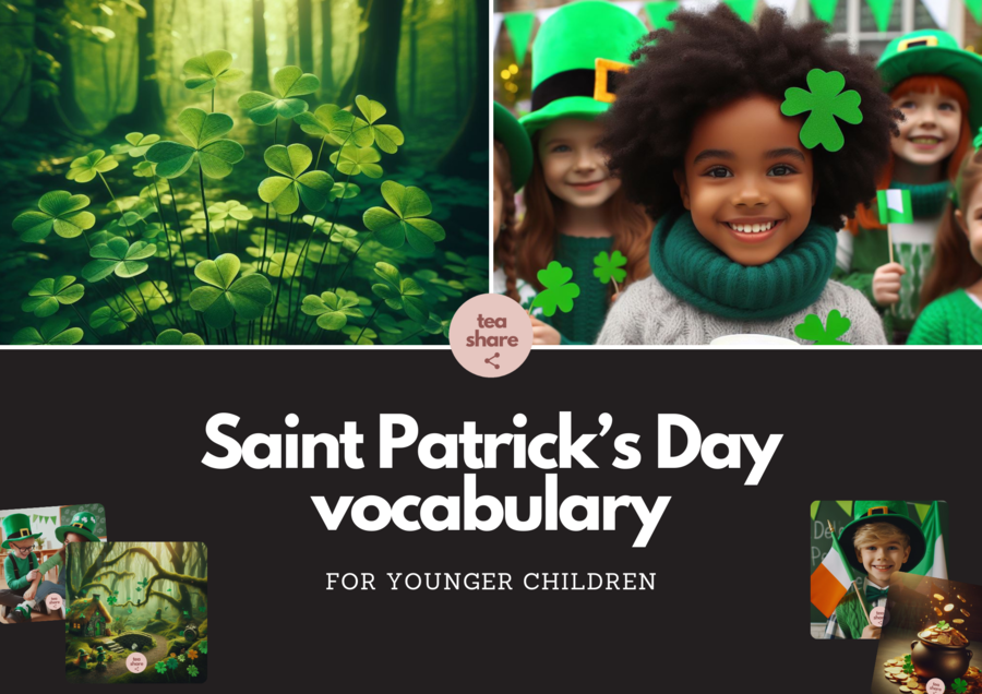 Saint Patrick's Day vocabulary for younger learners with QR codes (AI generated images)