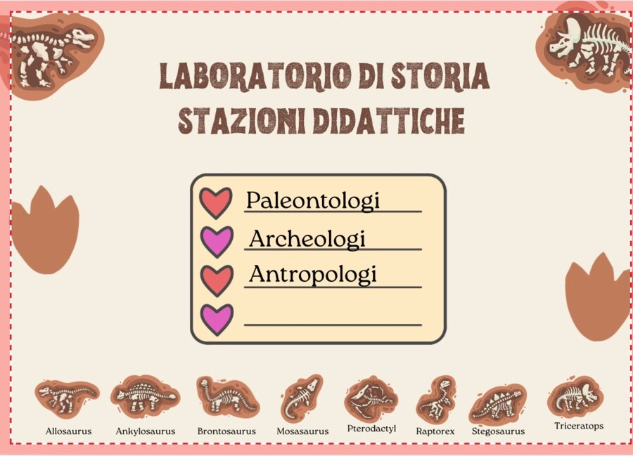 Didattica a stazioni "immersiva" di Storia classe terza. Paleontologi, Archeologi, Antropologi.