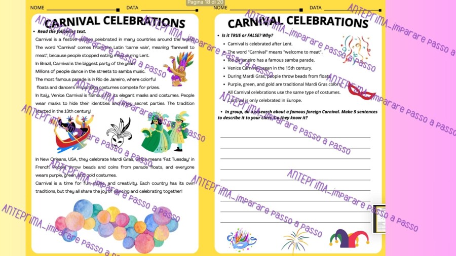 Carnevale_pacchetto didattico inglese dalla prima alla quinta elementare