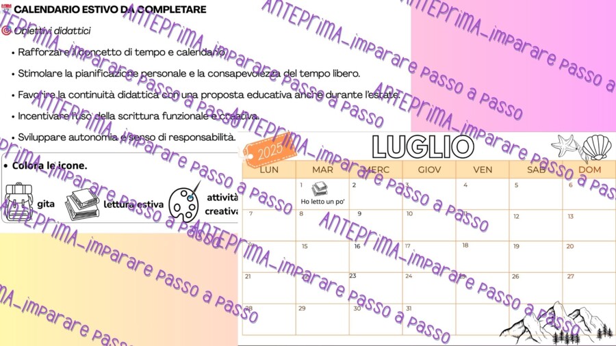 Calendario estivo: compito delle vacanze alternativo
