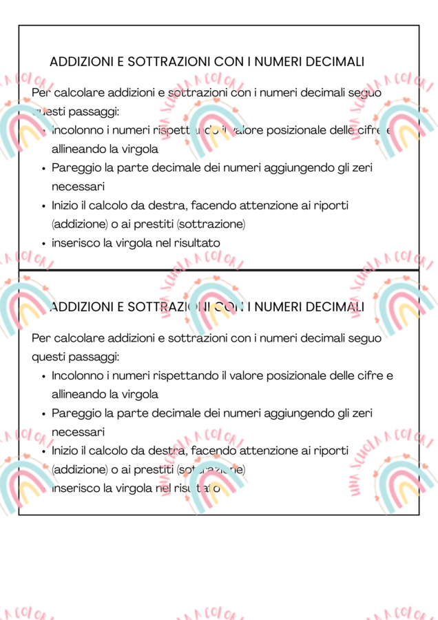 Addizioni e sottrazioni con i numeri decimali