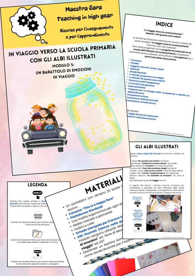 Modulo 5 di "In viaggio verso la scuola primaria con gli albi illustrati": "Un barattolo di emozioni" e "In viaggio"