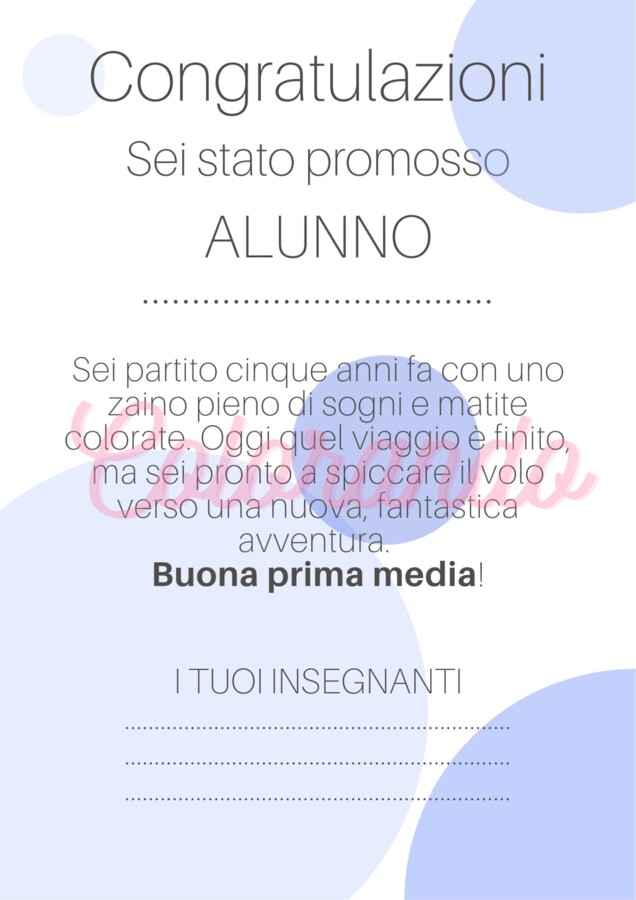10 DIPLOMI DI PROMOZIONE DALLA QUINTA ELEMENTARE ALLA PRIMA MEDIA