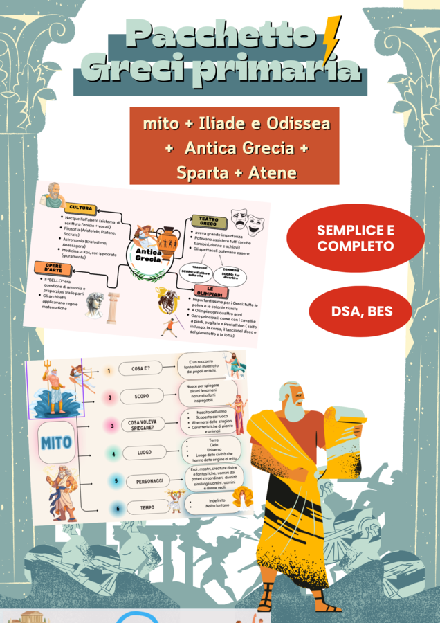 Pacchetto Greci mito, Iliade e Odissea, Sparta, Atene, schemi e riassunti primaria