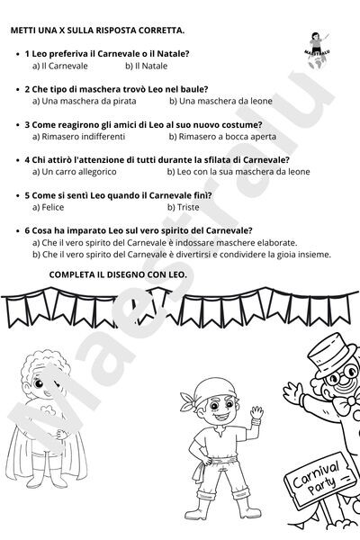 Carnevale: lettura e comprensione del testo, costruzione maschera.