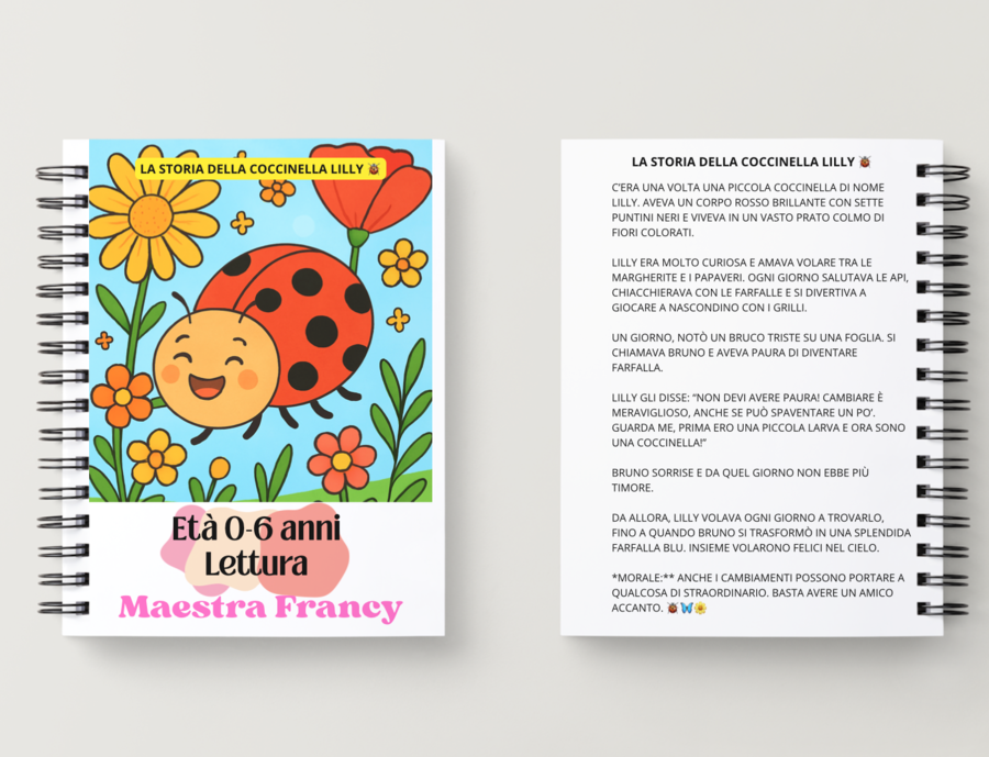 LA STORIA DI COCCINELLA LILLY , 13 PAG CON DOMANDE . 0-6 ANNI E BES