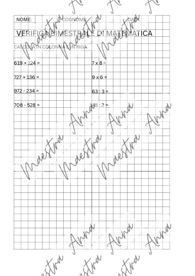 Verifica bimestrale di matematica - classe terza