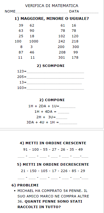 Verifiche di Matematica Inclusive (Fino al 9000): Composizione, Calcolo e Problemi | Materiale Inclusivo
