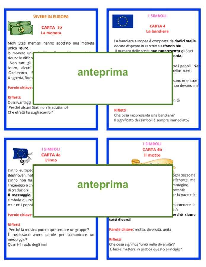 Europa e Unione Europea scuola primaria – 35 carte didattiche con attività