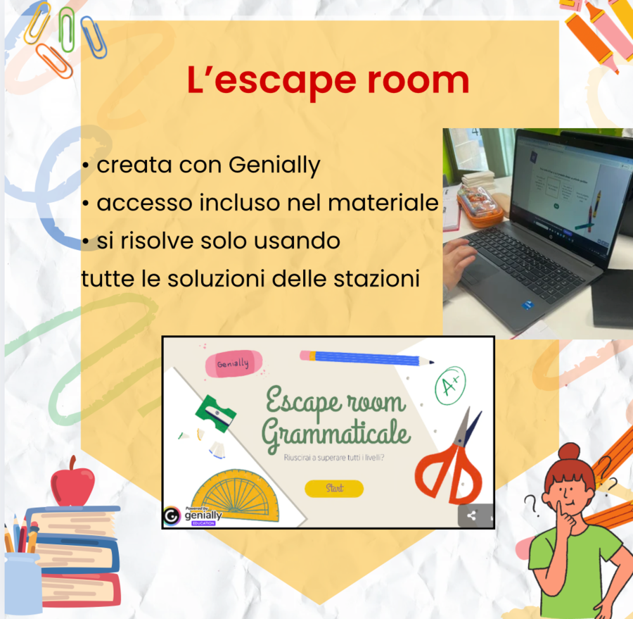 Escape room grammaticale - nomi, articoli, verbi, preposizioni - classe quarta