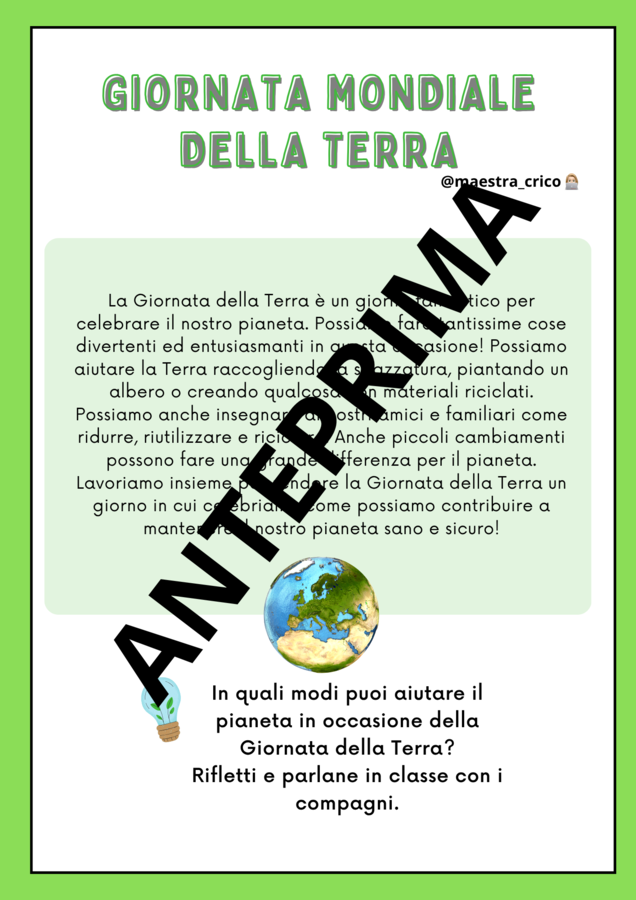 ATTIVITÀ PER LA GIORNATA MONDIALE DELLA TERRA Schede classe seconda