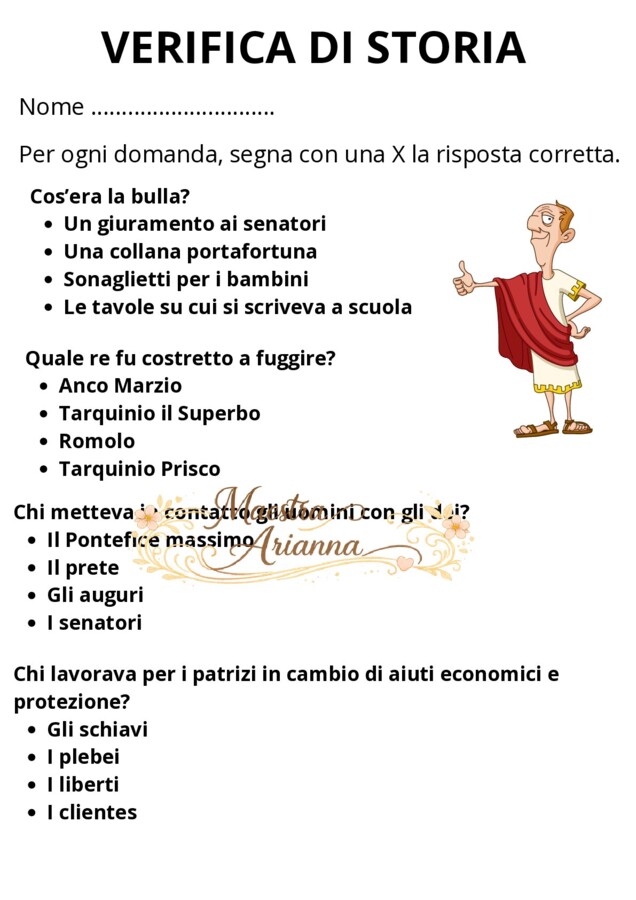 Verifica di storia sui Romani