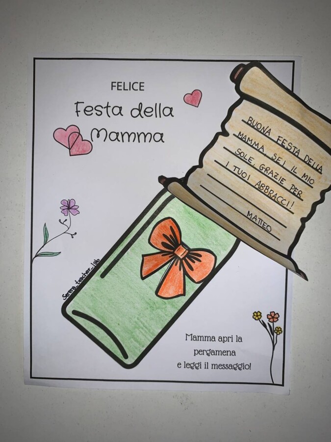 Biglietto Festa della Mamma con pergamena – messaggio nella bottiglia