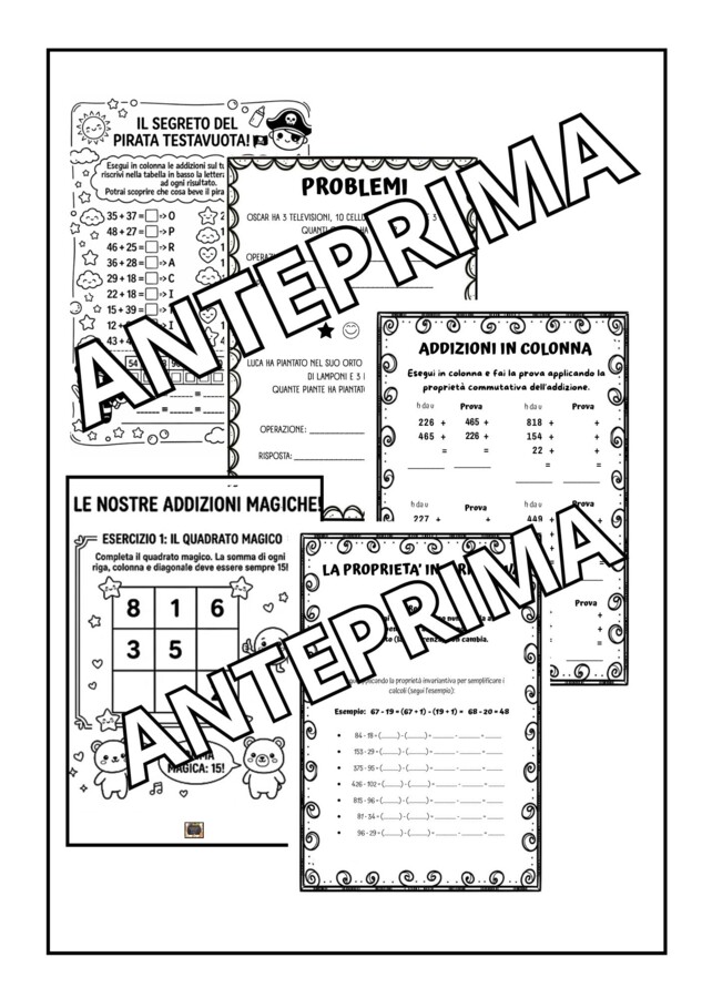 QUADERNO DI MATEMATICA Classe 3° – ADDIZIONI e SOTTRAZIONI teoria, esercizi e schede neutre da compilare