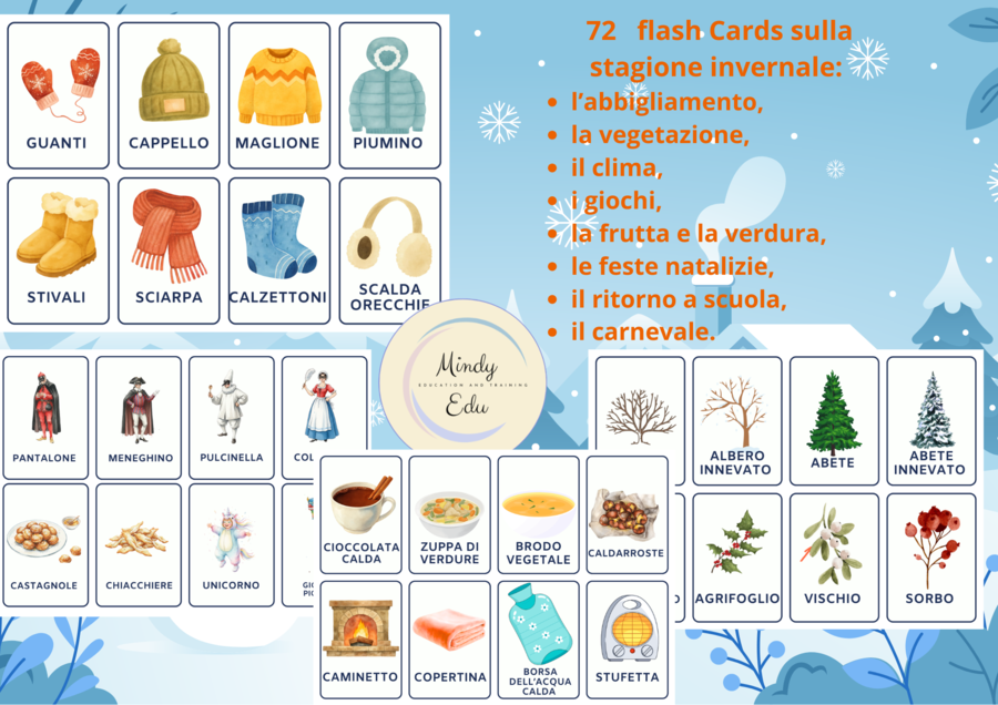 72 Flash Cards educative sulla stagione invernale