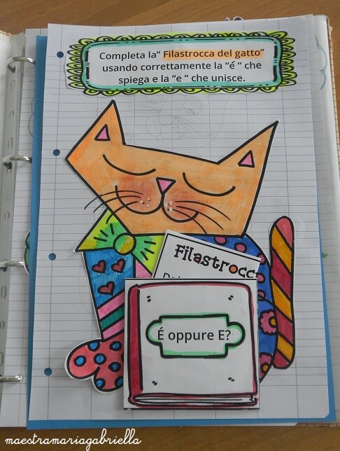 La è che spiega e la e che unisce nella filastrocca del gatto artistico