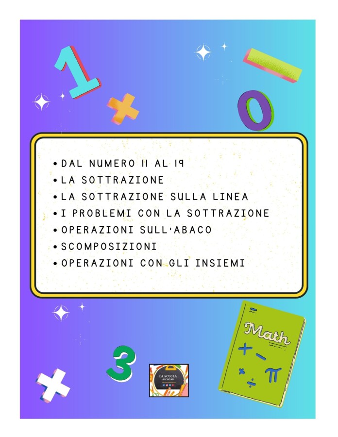 Quaderno operativo di Matematica con kit di 20 schede in b/n - Classe Prima - 2° Parte: i Numeri fino al 19, insiemi, prime operazioni e problemi.