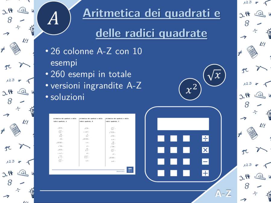 Aritmetica dei quadrati e delle radici quadrate | matematica | 26 colonne