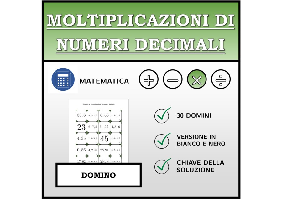 Domino - Moltiplicazioni di numeri decimali | Attività Matematica