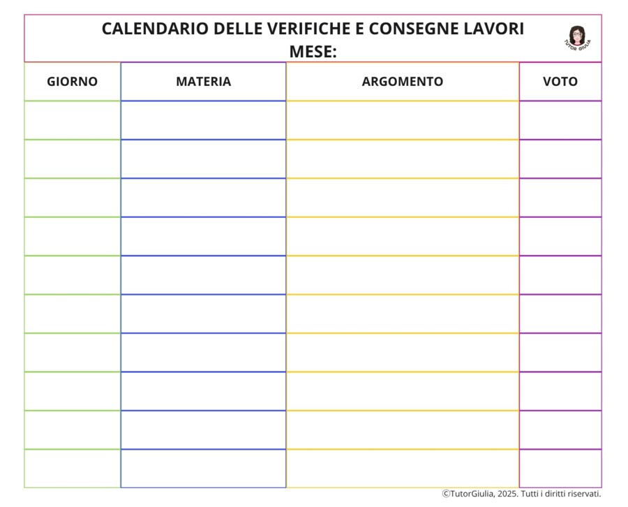 CALENDARIO PER PROGRAMMARE VERIFICHE E CONSEGNE