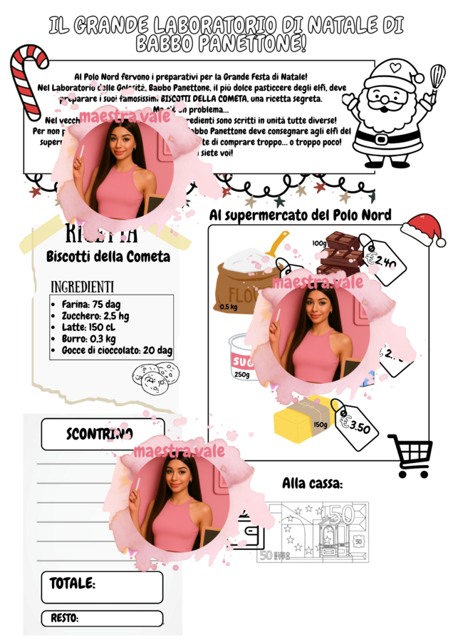 Scheda didattica a tema Natalizio - Equivalenze, Spesa e Resto (classe quinta primaria)