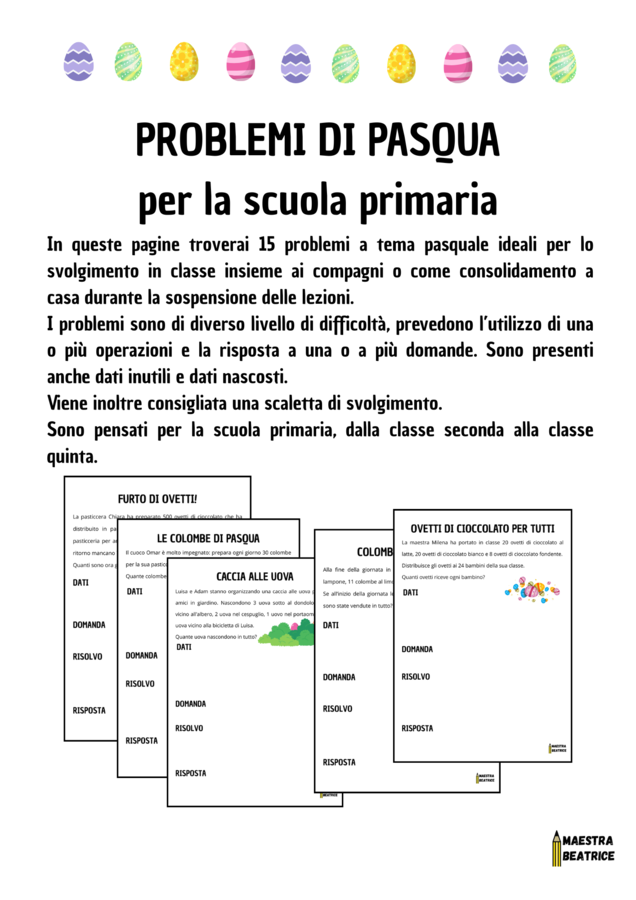 PROBLEMI DI PASQUA PER LA SCUOLA PRIMARIA