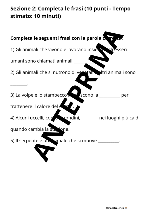 VERIFICA DI SCIENZE CLASSE SECONDA