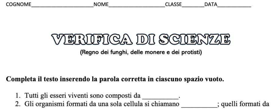 SCIENZE VERIFICA CELLULE, FUNGHI, MUFFE E LIEVITI