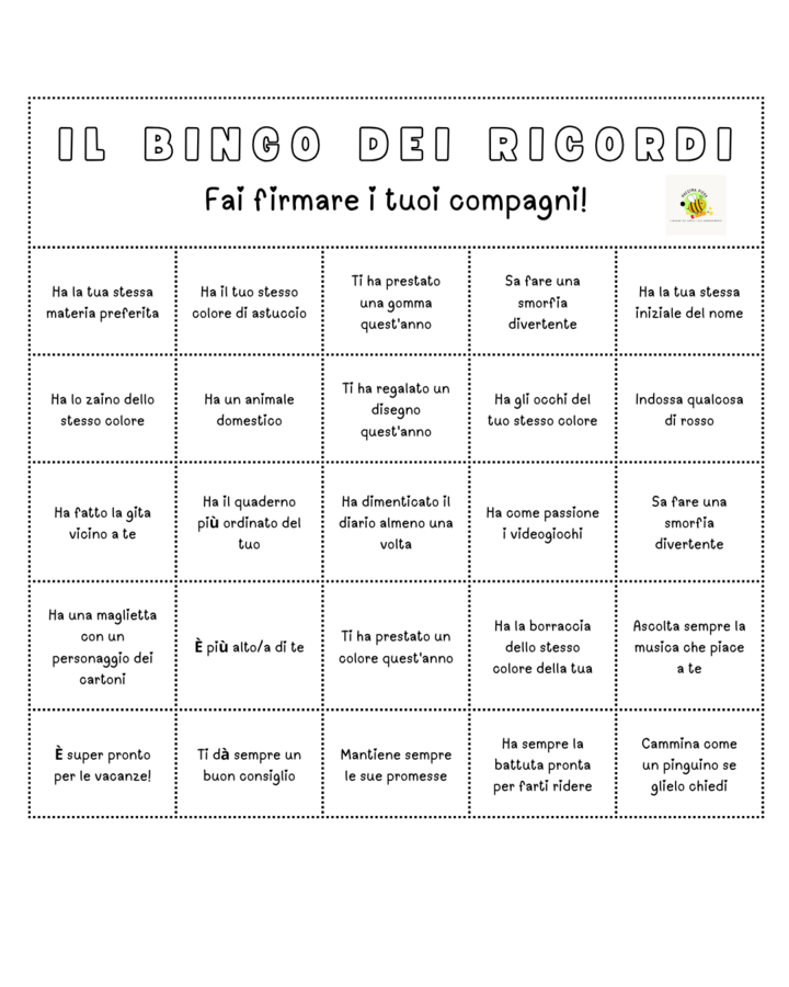 BINGO DEI RICORDI: L'attività per gli ultimi giorni di scuola che i bambini adoreranno!